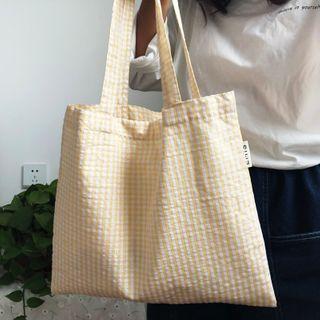 Gingham Cotton Tote Bag Cream Yellow - One Size