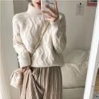 Cable-knit Turtle-neck Loose-fit Sweater