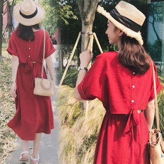 Tie Back Short-sleeve Midi A-line Dress