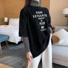 Lettering Elbow-sleeve T-shirt / Striped Long-sleeve T-shirt