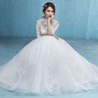 Lace Elbow-sleeve Wedding Ball Gown