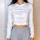Long-sleeve Ruched Cropped T-shirt