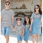 Family Matching Striped Short-sleeve T-shirt / Denim Shorts / Denim Jumper Dress / Set