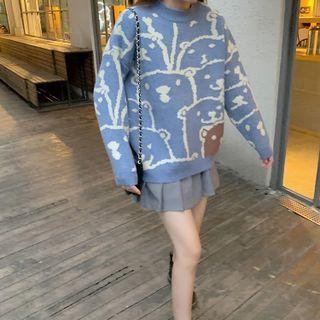 Mock-neck Printed Bear Oversize Sweater