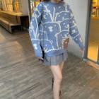 Mock-neck Printed Bear Oversize Sweater