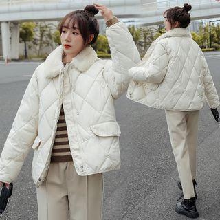 Quilted Fluffy Collared Zip Jacket