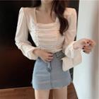 Puff-sleeve Square Neck Ruffled Top