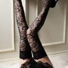 Lace-trim Tights Black - One Size