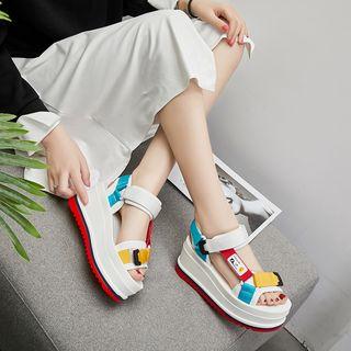 Contrast Color Strap Platform Wedge Sandals