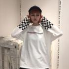 Long-sleeve Check Panel Lettering T-shirt White - One Size
