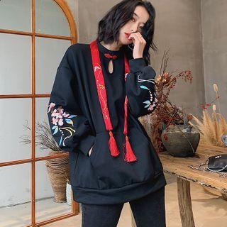 Floral Print Tasseled Pullover