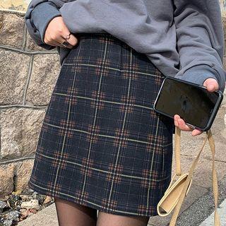 Plaid Mini A-line Skirt / Sweater / Knit Vest / Long-sleeve Shirt