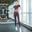 Set: Short Sleeve Sport Crop T-shirt + Yoga Pants