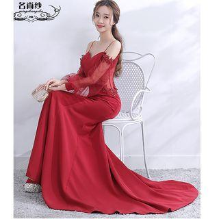 Spaghetti Strap Long-sleeve Evening Gown