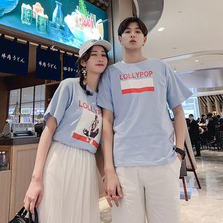 Couple Matching Short-sleeve Lettering T-shirt / Midi Mesh Skirt / Shorts