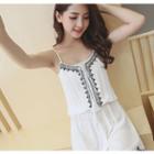 Tasseled Embroidered Spaghetti Strap Playsuit