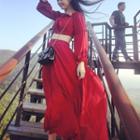 Set: Long-sleeve Off-shoulder Crop Top + Maxi Chiffon Skirt