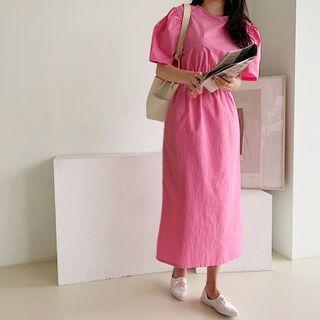 Puff-sleeve Maxi Sheath Dress