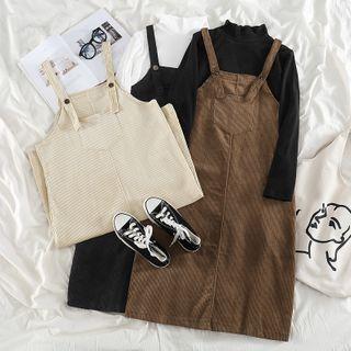 Long-sleeve Mock-neck Top / Midi Overall Dress