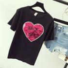 Short-sleeve Sequined Heart T-shirt
