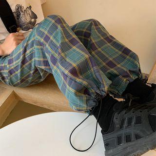 Plaid Bungee Cord Wide-leg Pants