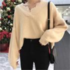 V-neck Lace-trim Ribbed Sweater