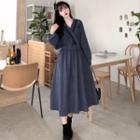 Long-sleeve Striped Ruffle Midi A-line Dress