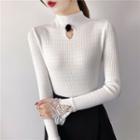 Bell-sleeve Lace Panel Cutout Knit Top