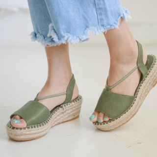 Elasticized-strap Espadrille Platform Sandals