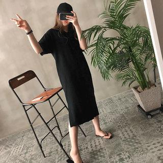 Lettering-back Midi Hoodie Dress