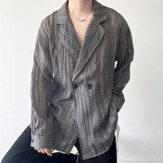 Double-breasted Check Sheer Shirt