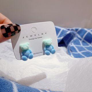 Bear Stud Earring 1 Pair - Green & Blue - One Size