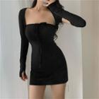 Set: Halter-neck Camisole Top + Long-sleeve Sheath Dress + Arm Sleeves