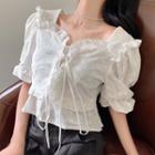 Elbow-sleeve Lace Blouse Milky White - One Size