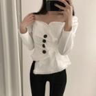 Long-sleeve Fringed Asymmetric Buttoned Top