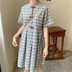 Plaid Short-sleeve A-line Dress / Strappy Dress