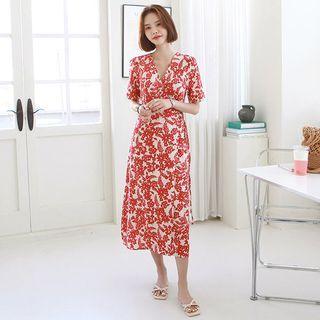 Surplice-wrap Long Foliage Dress