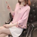 Pom Pom Accent Flared-sleeve Knit Top