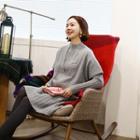 Set: Wrap Knit Top + Mockneck Midi Rib-knit Dress