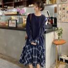 Mock Two Piece Plaid Panel Pullover Dress