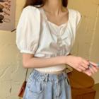 Square-neck Puff-sleeve Cropped Blouse