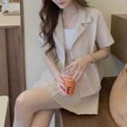 Set: Short-sleeve Open-collar Shirt + Mini A-line Skirt