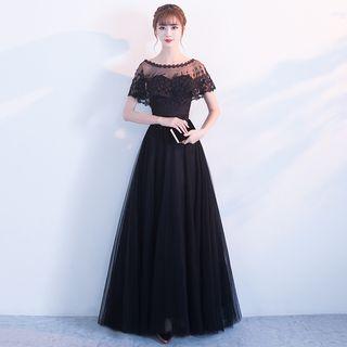 Cape-sleeve A-line Midi Cocktail Dress / Evening Gown