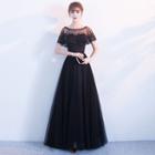Cape-sleeve A-line Midi Cocktail Dress / Evening Gown