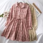 Checkered A-line Mini Shirtdress With Sash