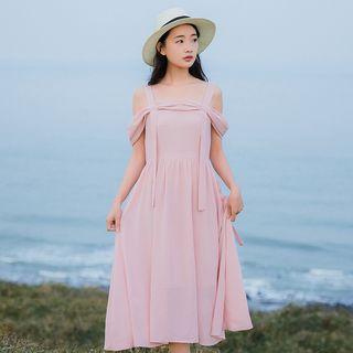 Cold Shoulder Sleeveless Midi A-line Dress