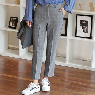 Pocket-side Plaid Tapered Dress Pants