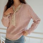 Pastel-color V-neck Cable-knit Top