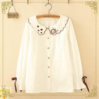 Peter Pan Collar Embroidered Shirt White - One Size