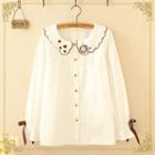 Peter Pan Collar Embroidered Shirt White - One Size